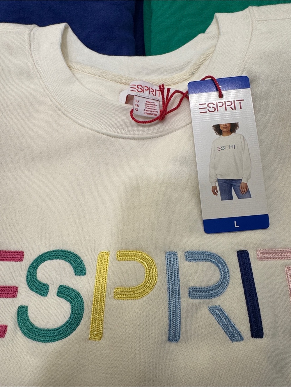 Lot of Esprit Sweatshirts Cream, Blue And green size large - Picture 4 of 7